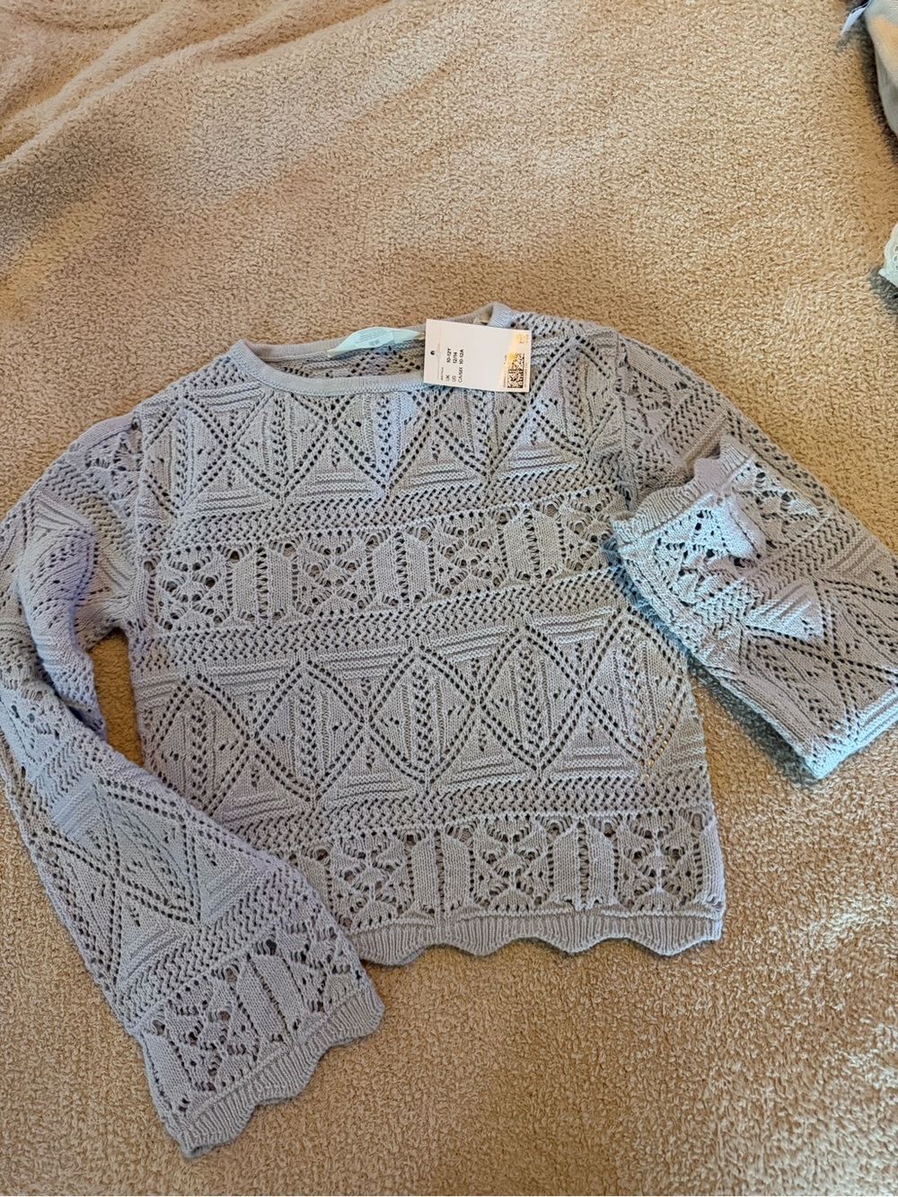 H&M Light Gray Crochet Knit Sweater Top